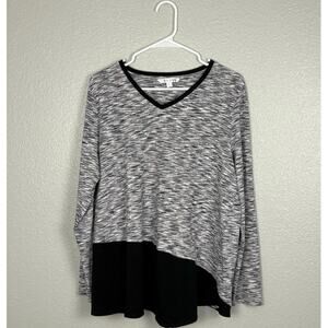 Grey Black Striped Asymmetrical Erin London Size XL Women’s Long Sleeved Shirt